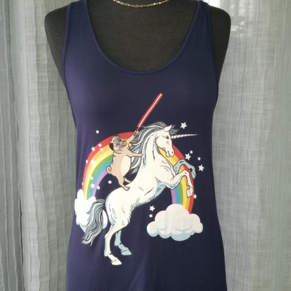 Bear Dance Tops - Pug & Unicorn Tank Top Small